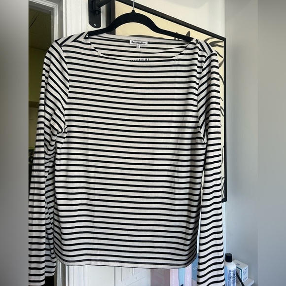 Reformation Black and White Striped Women's Top XS